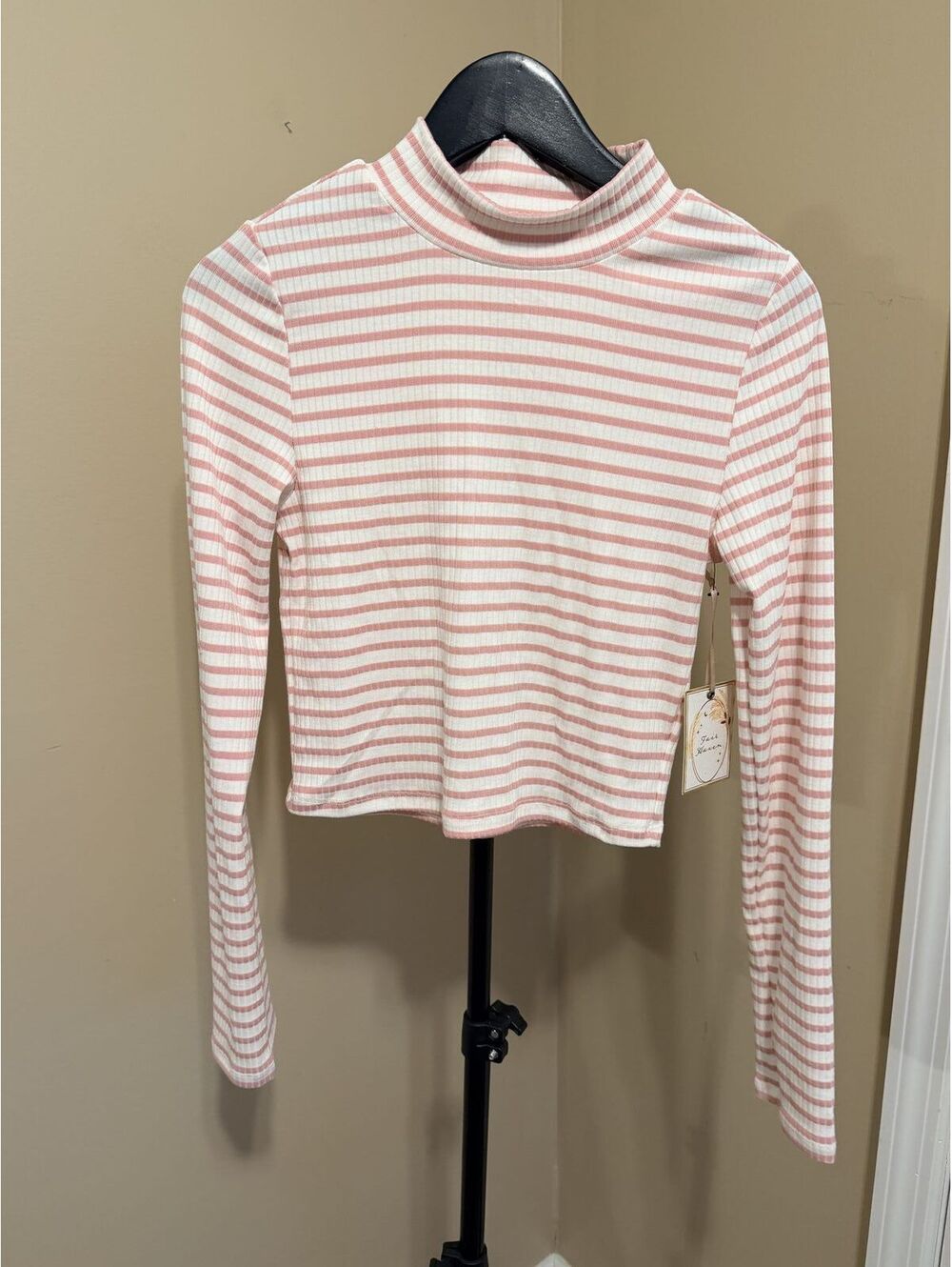 Fair Haven Pink Striped Ribbed LS Turtleneck Top NWT Size S